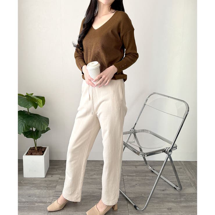 Vネック袖ボタンリブニット トップス 長袖 | Amulet | 詳細画像25 