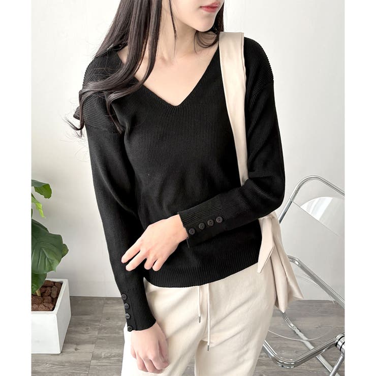 Vネック袖ボタンリブニット トップス 長袖 | Amulet | 詳細画像27 