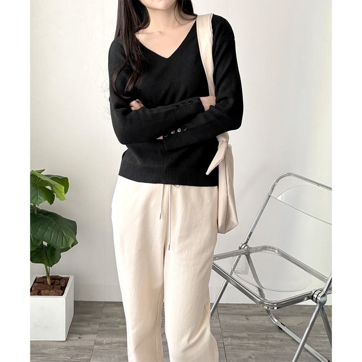 Vネック袖ボタンリブニット トップス 長袖 | Amulet | 詳細画像28 