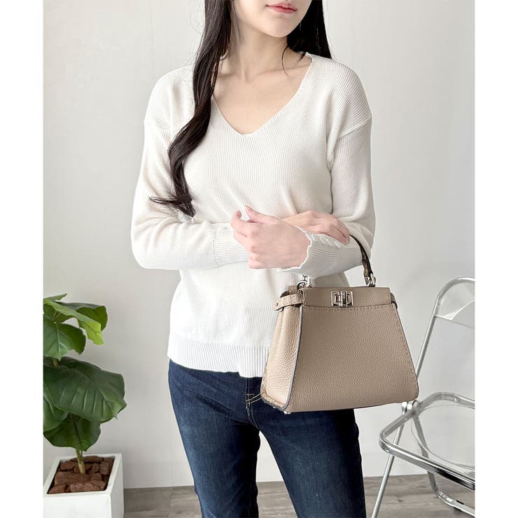 Vネック袖ボタンリブニット トップス 長袖 | Amulet | 詳細画像30 