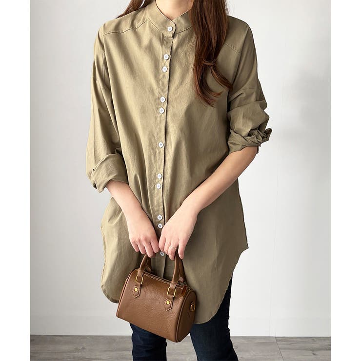 スタンドカラーオーバーシャツ トップス 羽織り | Amulet | 詳細画像3 