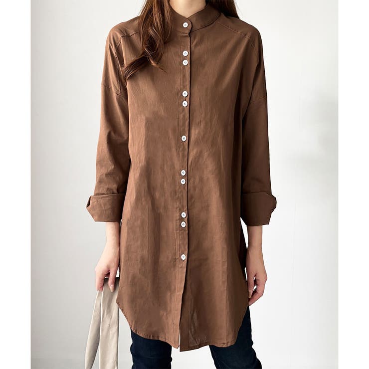 ブラウン | スタンドカラーオーバーシャツ トップス 羽織り | Amulet