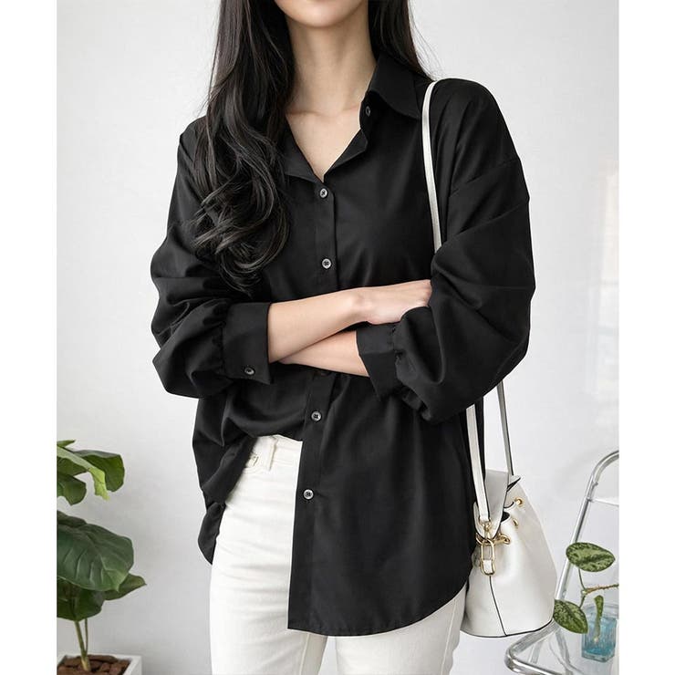 ブラック | オーバーサイズロングシャツ ロング丈 トップス | Amulet