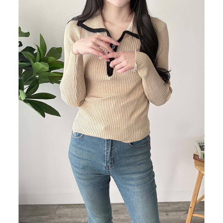 配色ハーフジップリブニット トップス 長袖 | Amulet | 詳細画像10 