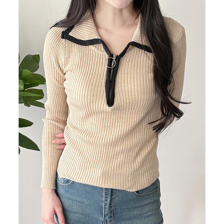 配色ハーフジップリブニット トップス 長袖 | Amulet | 詳細画像11 