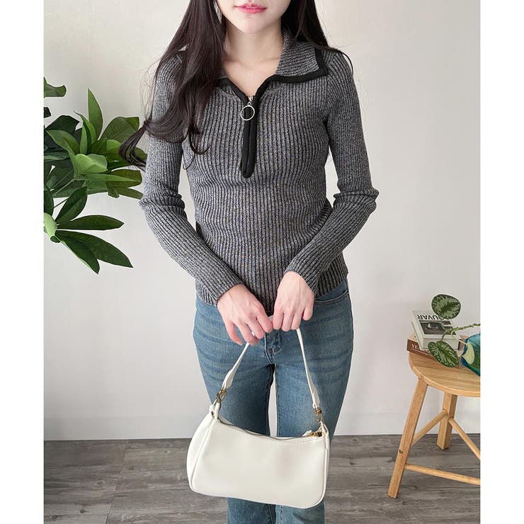 配色ハーフジップリブニット トップス 長袖 | Amulet | 詳細画像12 