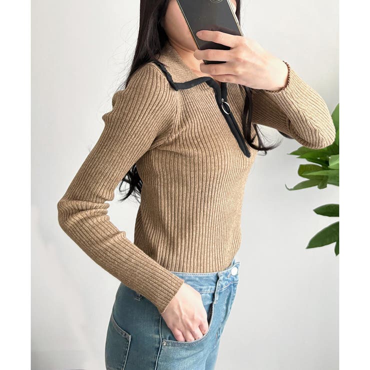 配色ハーフジップリブニット トップス 長袖 | Amulet | 詳細画像19 