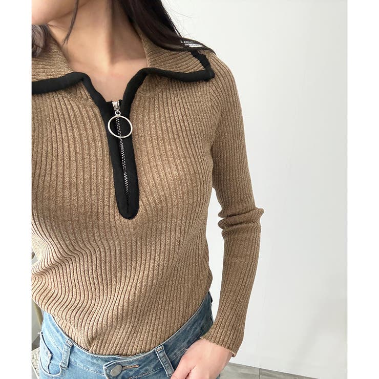 配色ハーフジップリブニット トップス 長袖 | Amulet | 詳細画像20 