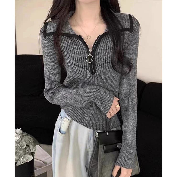 配色ハーフジップリブニット トップス 長袖 | Amulet | 詳細画像7 