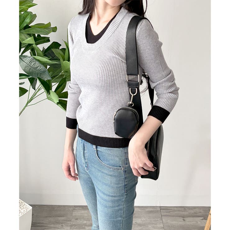 レイヤード風Vネックリブニット ニット トップス | Amulet | 詳細画像13 