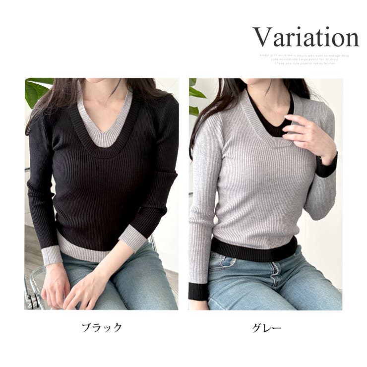 レイヤード風Vネックリブニット ニット トップス | Amulet | 詳細画像5 