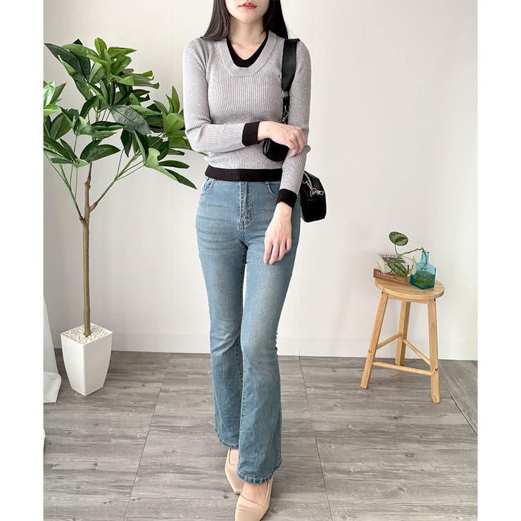 レイヤード風Vネックリブニット ニット トップス | Amulet | 詳細画像9 