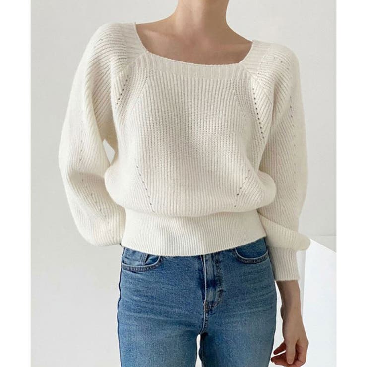 スクエアネックゆるニットセーター ニットプルオーバー リラックス | Amulet | 詳細画像10 