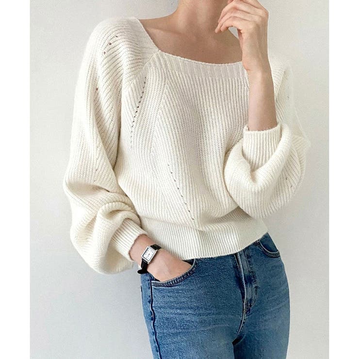 スクエアネックゆるニットセーター ニットプルオーバー リラックス | Amulet | 詳細画像12 