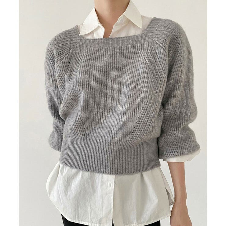 スクエアネックゆるニットセーター ニットプルオーバー リラックス | Amulet | 詳細画像14 