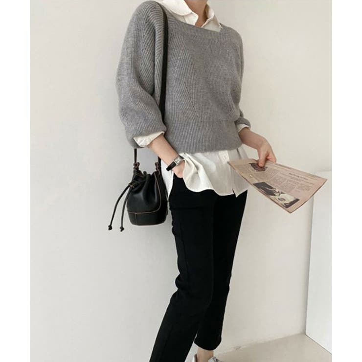 スクエアネックゆるニットセーター ニットプルオーバー リラックス | Amulet | 詳細画像15 