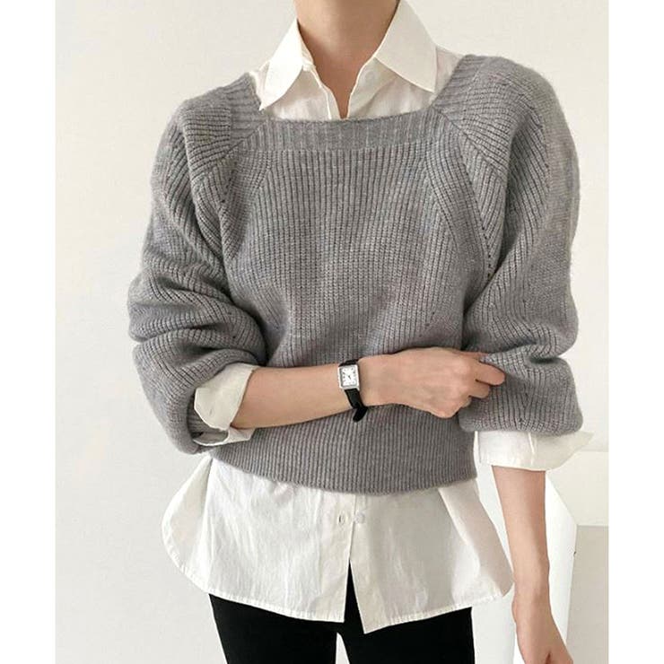 スクエアネックゆるニットセーター ニットプルオーバー リラックス | Amulet | 詳細画像16 