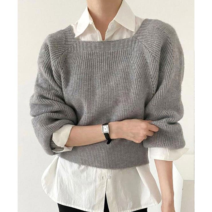 スクエアネックゆるニットセーター ニットプルオーバー リラックス | Amulet | 詳細画像2 