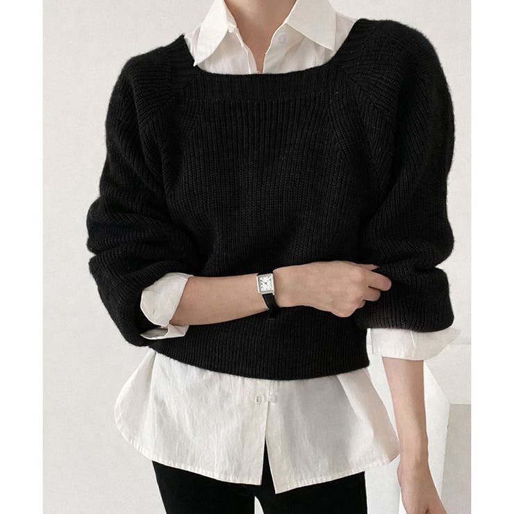 スクエアネックゆるニットセーター ニットプルオーバー リラックス | Amulet | 詳細画像23 