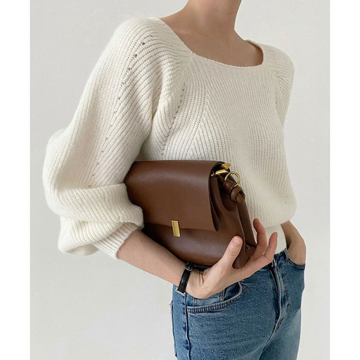 スクエアネックゆるニットセーター ニットプルオーバー リラックス | Amulet | 詳細画像3 