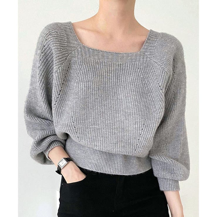 スクエアネックゆるニットセーター ニットプルオーバー リラックス | Amulet | 詳細画像7 