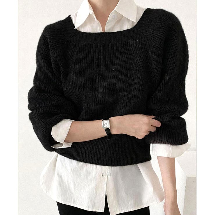 スクエアネックゆるニットセーター ニットプルオーバー リラックス | Amulet | 詳細画像9 