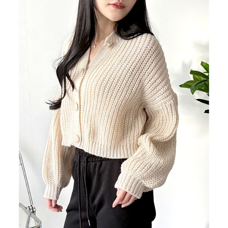 バルーンスリーブショートカーディガン ニット 羽織り | Amulet | 詳細画像11 