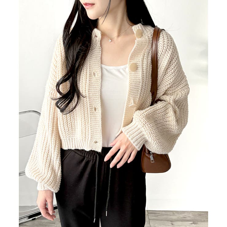 バルーンスリーブショートカーディガン ニット 羽織り | Amulet | 詳細画像12 