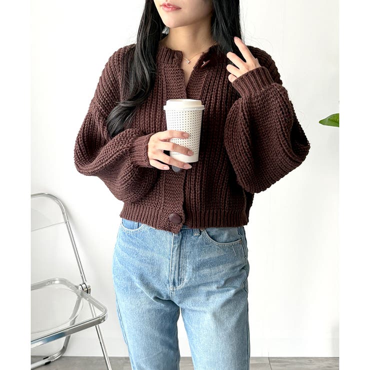 バルーンスリーブショートカーディガン ニット 羽織り | Amulet | 詳細画像23 