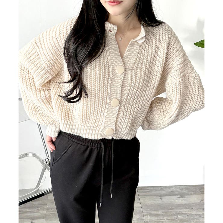 アイボリー | バルーンスリーブショートカーディガン ニット 羽織り | Amulet