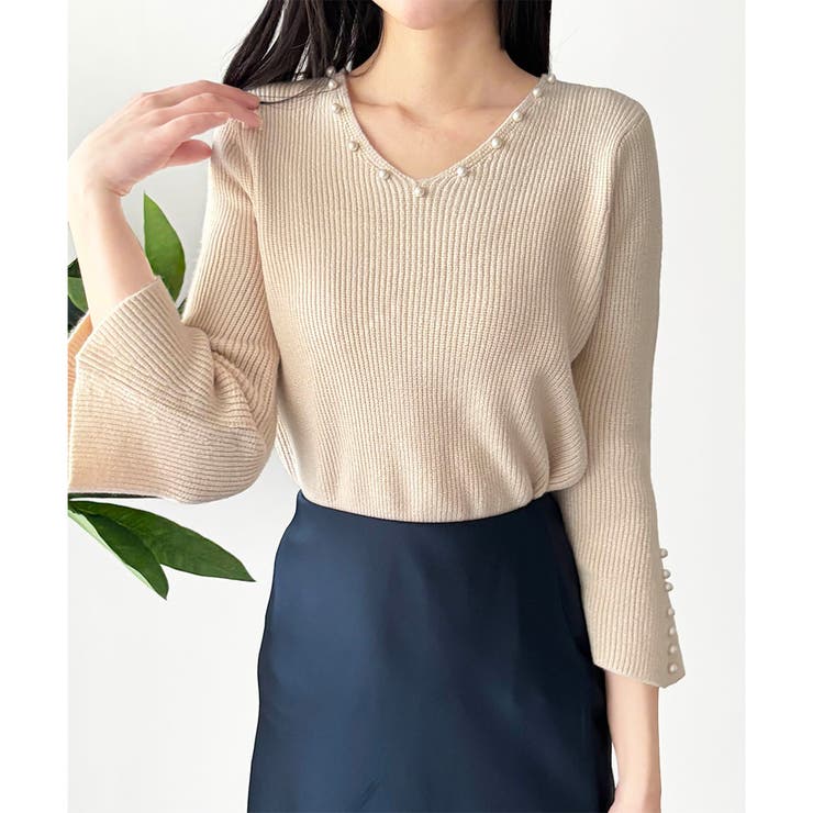 フェイクパールベルスリーブリブニット ニット トップス | Amulet | 詳細画像11 