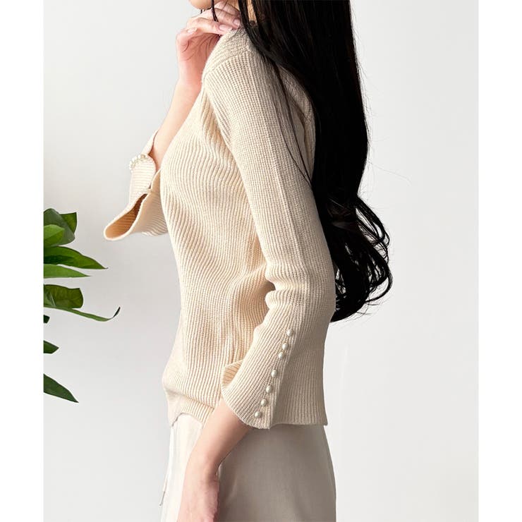 フェイクパールベルスリーブリブニット ニット トップス | Amulet | 詳細画像12 