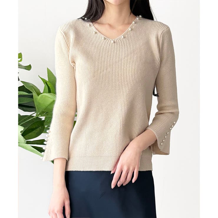 フェイクパールベルスリーブリブニット ニット トップス | Amulet | 詳細画像13 