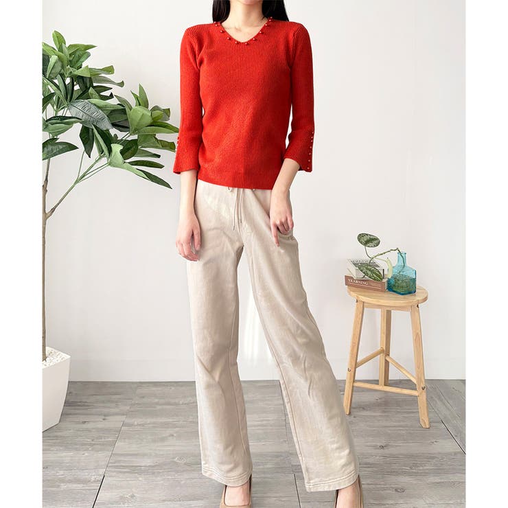 フェイクパールベルスリーブリブニット ニット トップス | Amulet | 詳細画像18 