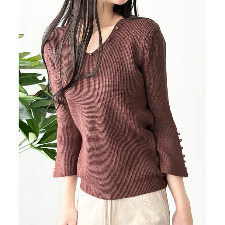 フェイクパールベルスリーブリブニット ニット トップス | Amulet | 詳細画像20 