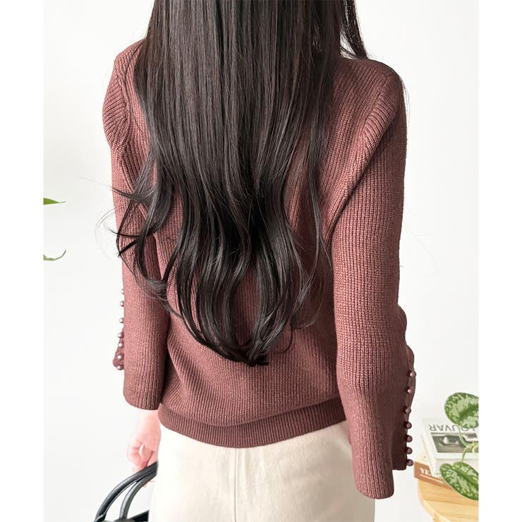 フェイクパールベルスリーブリブニット ニット トップス | Amulet | 詳細画像23 