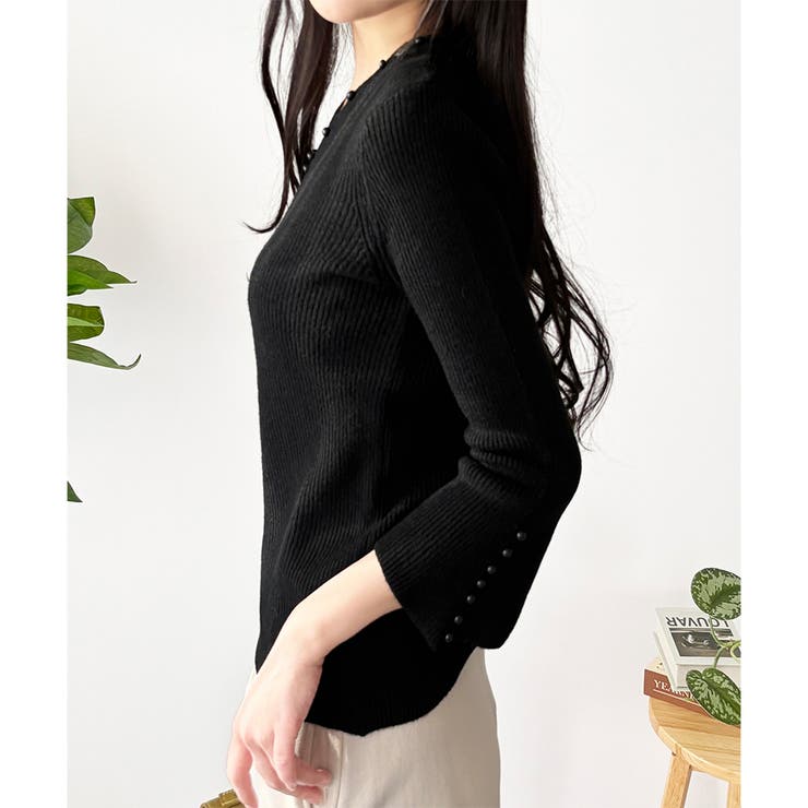 フェイクパールベルスリーブリブニット ニット トップス | Amulet | 詳細画像26 