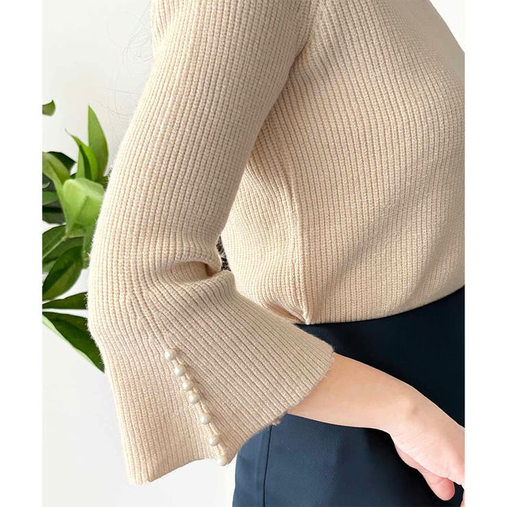 フェイクパールベルスリーブリブニット ニット トップス | Amulet | 詳細画像32 