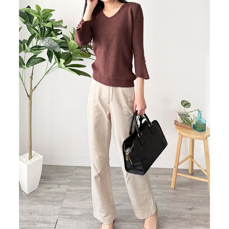 フェイクパールベルスリーブリブニット ニット トップス | Amulet | 詳細画像4 