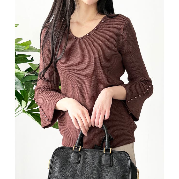 フェイクパールベルスリーブリブニット ニット トップス | Amulet | 詳細画像8 