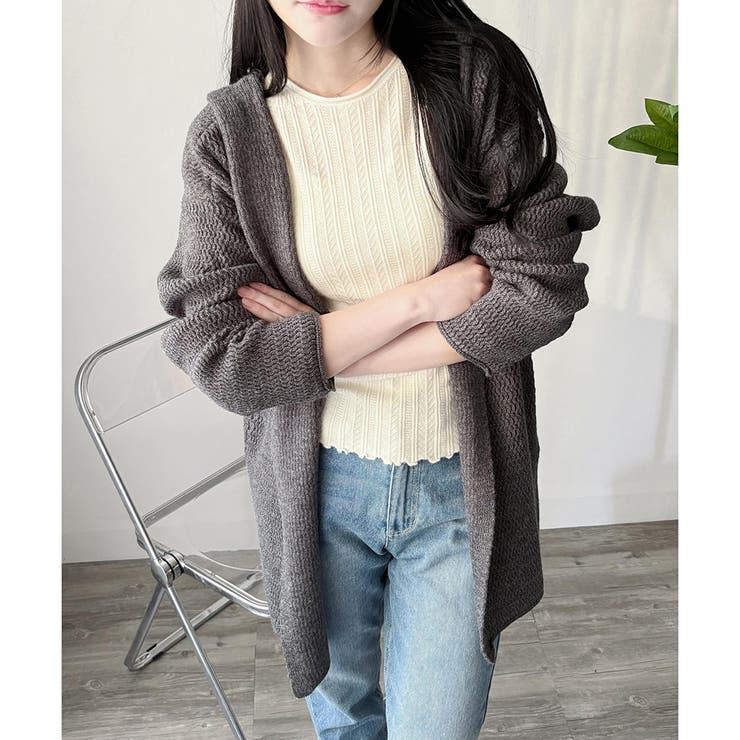 フード付きニットカーディガン ニット 羽織り | Amulet | 詳細画像10 