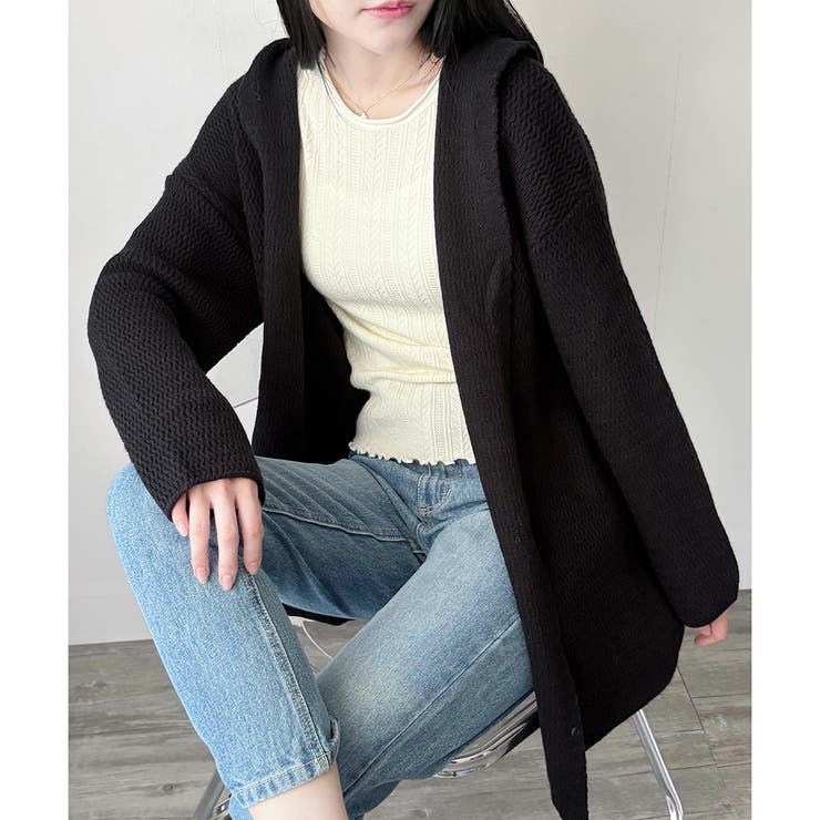 フード付きニットカーディガン ニット 羽織り | Amulet | 詳細画像3 