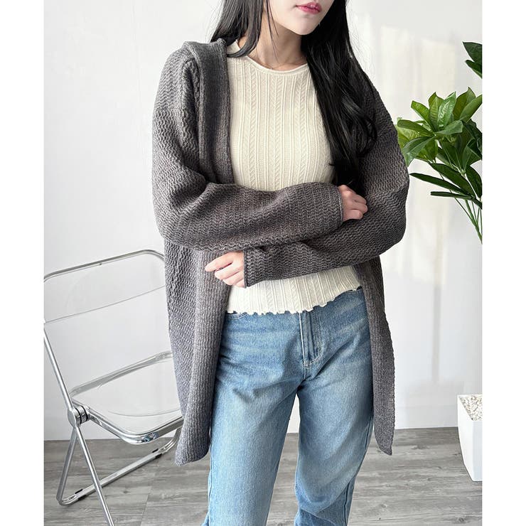 フード付きニットカーディガン ニット 羽織り | Amulet | 詳細画像8 