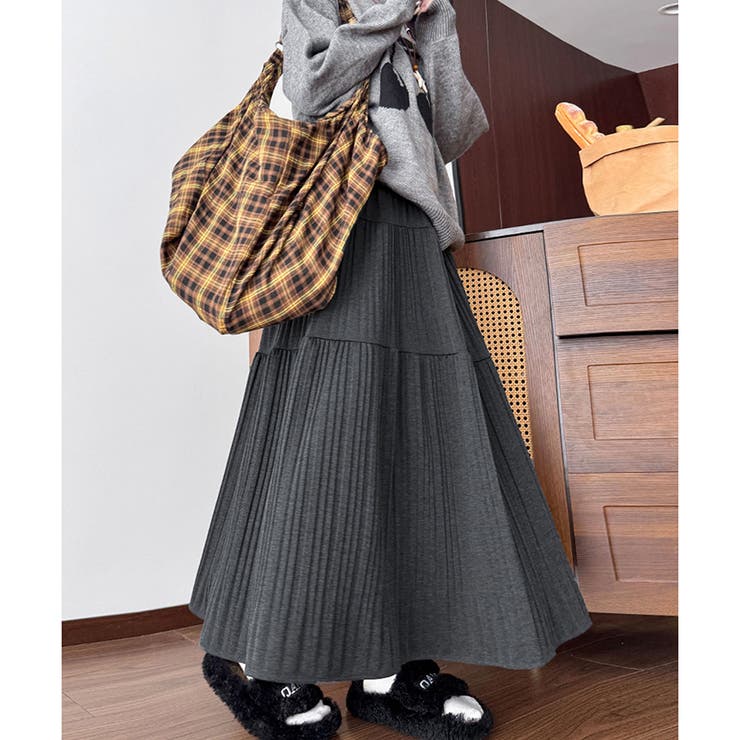 グレー | ティアードプリーツロングスカート レディース マキシ丈 | Amulet