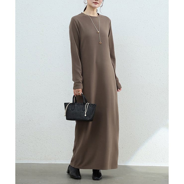 ブラウン | 裏起毛ストレートロングワンピース レディース カジュアル | Amulet