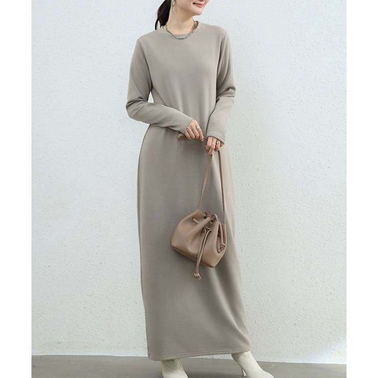 グレー | 裏起毛ストレートロングワンピース レディース カジュアル | Amulet