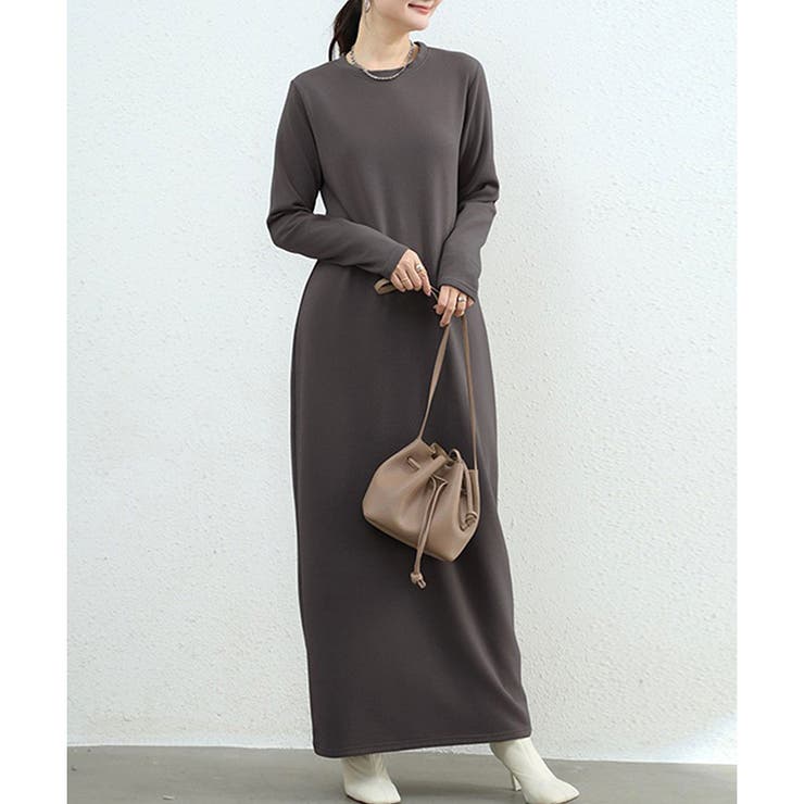 ダークグレー | 裏起毛ストレートロングワンピース レディース カジュアル | Amulet