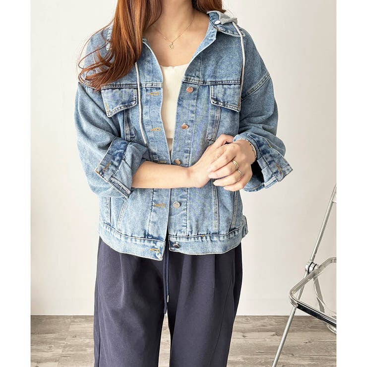 フード付きデニムライクジャケット レディース カジュアル | Amulet | 詳細画像17 