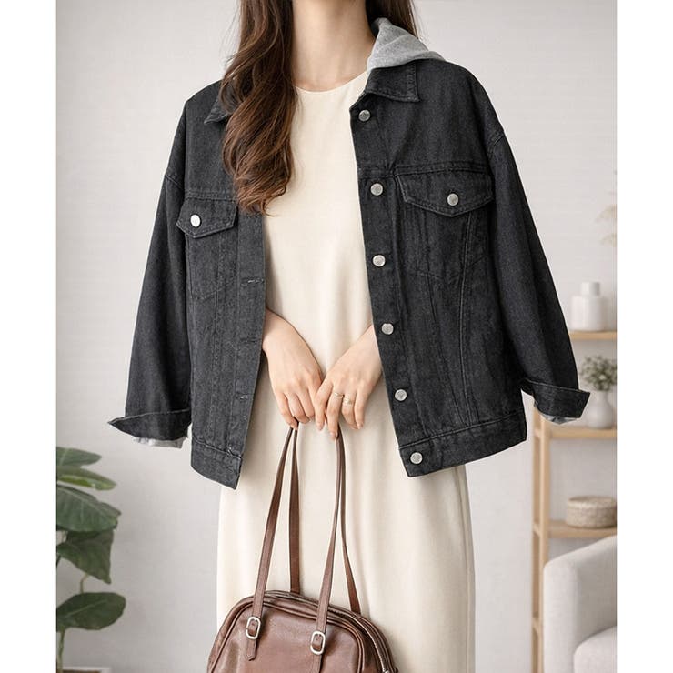 フード付きデニムライクジャケット レディース カジュアル | Amulet | 詳細画像4 