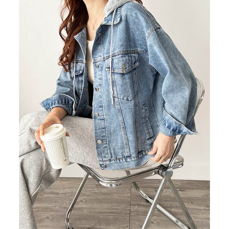 フード付きデニムライクジャケット レディース カジュアル | Amulet | 詳細画像6 